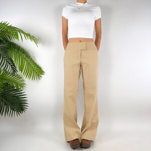 Women's Vintage Y2K Khaki Striped Classy Low Rise Bootcut Chino Dress Pants / 9